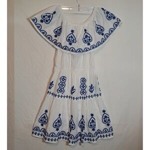 Anthropologie Me 2 Magic Womens Dress ‎ Small Embroidered BLUE/WHITE new Flower